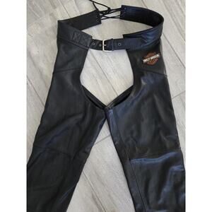 Harley Davidson Mens Bar & Shield Black Leather Biker Chaps Riding Pants Sz M